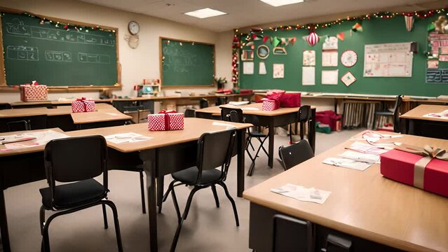 Classroom decorated for Christmas