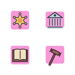 Human rights line icon set. Court building, legal book, sheriff star, gavel. Law and legislation concept. Can be used for signboards, poster, brochure