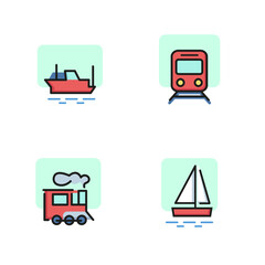Means of transport line icon set. Train, ship, sailboat, locomotive. Vehicles concept. Can be used for topics like transportation, travel, road signs