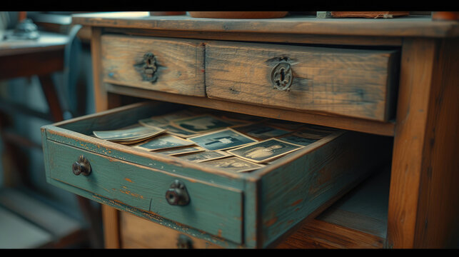 Embracing History: Wooden Cupboard's Timeless Photo Collection