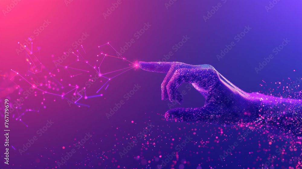Aufkleber Digital connection: human hand with floating particles