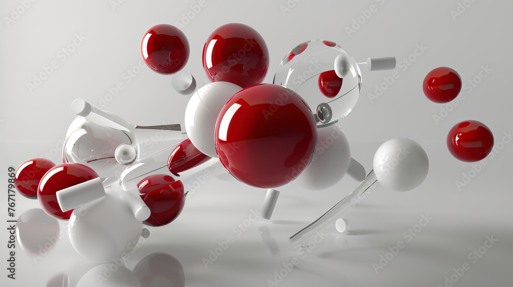 Poster red and glass balls on a gray background