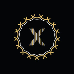 Golden and white vector frame with letter X