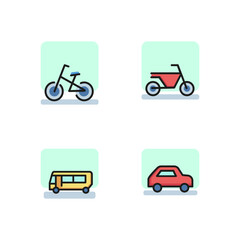 Transport line icon set. Car, bus, bicycle, motorcycle. Vehicles concept. Can be used for topics like transportation, travel, road signs