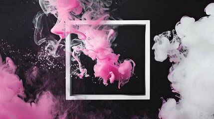 White frame with pink smoke on black background