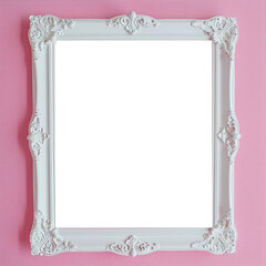 White, vintage frame on a pink background