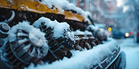 Fotobehang Innovative Use of Snow: Car Engine Parts in a Winter Setting. Concept Snow Photography, Creative Engineering, Winter Portraits, Automotive Innovation, Seasonal Concept Art © Ян Заболотний