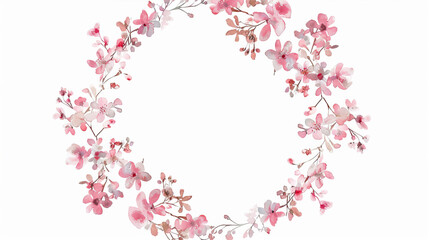 Obraz na płótnie Canvas watercolor pink floral wreath with space in the middle, white background, in the style of blank