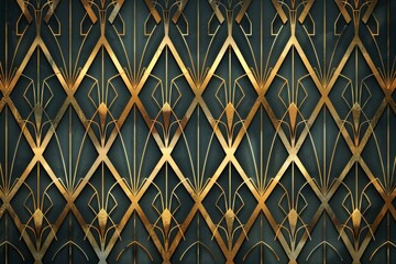 Elegant art deco pattern with gold geometric shapes on dark background