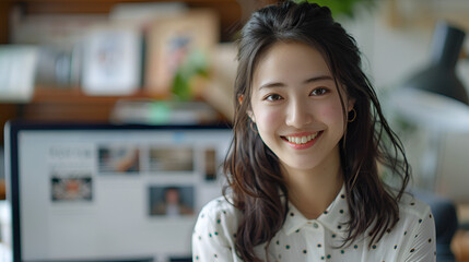 A young Japanese woman with a beautiful smile prepare face, generative Ai - obrazy, fototapety, plakaty