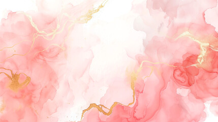 Blush pink and gold watercolor painting background with copy space.