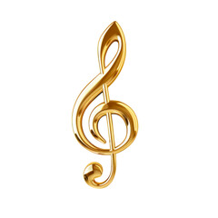 Golden treble clef. Isolated on transparent background.