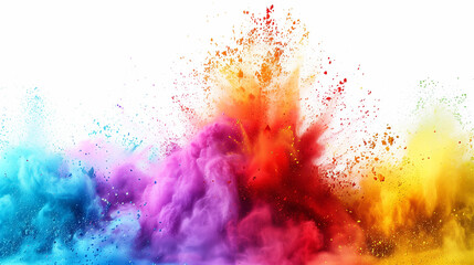 Colorful Powder Splash Isolated on White. Artistic Rainbow Smoke Effect. Holi. Creative Idea.