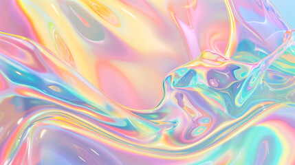 Pastel Gradient Holographic Neon Background. Abstract Hologram Waves in Liquid Motion Wallpaper.