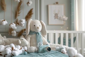 Cozy Scandinavian Nursery: Stylish Haven for Newborns - obrazy, fototapety, plakaty