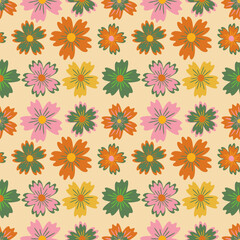 beautiful flower floral retro seamless repeat pattern. This is a vintage flower daisy vector. Design for decorative, wallpaper, shirts, clothing, tablecloths, blankets, wrapping, textile, fabric