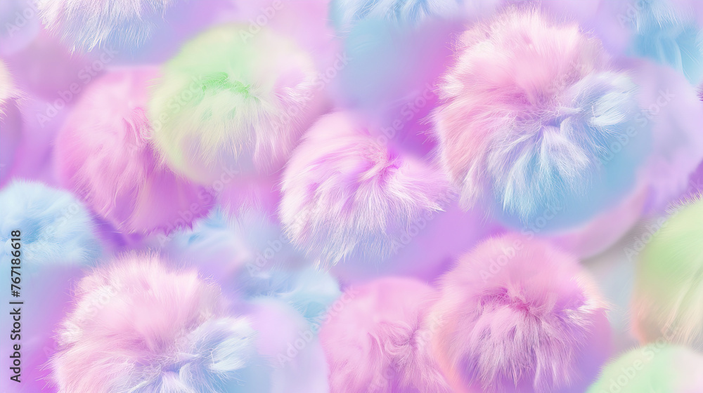 Sticker background of fluffy balls of multi-colored shades
