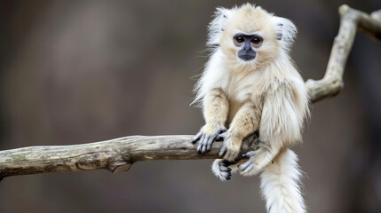 Obraz premium A small monkey with long hair sits on a branch 