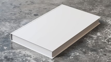 Blank white book on textured grey concrete background. Mockup with copy space for design and print