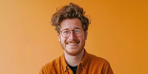 Smiling Scandinavian Man on Orange Background - obrazy, fototapety, plakaty