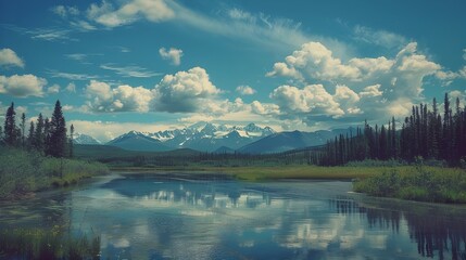 Fototapeta na wymiar Landscapes on Denali highway. Alaska. Instagram filter, ai Generated 