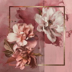 Flowers on pink background with gold frame
