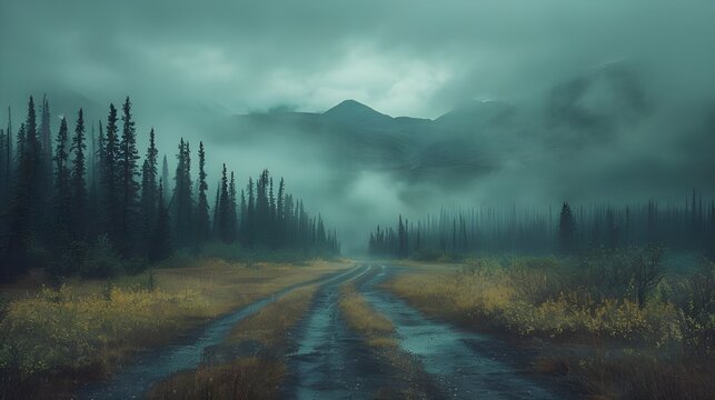 Landscapes on Denali highway. Alaska. Instagram filter, ai Generated 