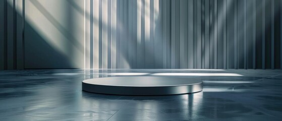 Sleek minimalistic advertising podium in metallic silver, projecting a futuristic and sleek vibe with its reflective surface , 3D illustration