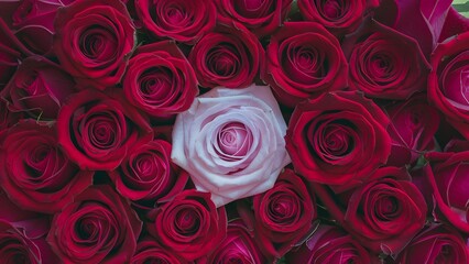 Natural red roses create a stunning background on flowers wall