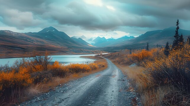 Landscapes on Denali highway. Alaska. Instagram filter, ai Generated 