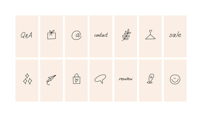 Vector set design colorful templates icons and emblems - social media story highlight. Different blogger icons in trendy linear style isolated on white background