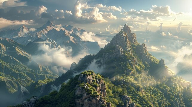 Aerial View of Mountain Range Surrounded by Clouds