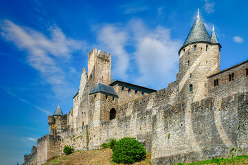 Fototapeta na wymiar Carcassonne, a hilltop city in the Languedoc area of southern France, is famous for its medieval citadel