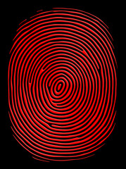 Red fingerprint vector illustration isolated on black background - 767191282