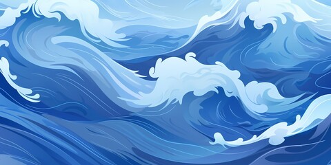 Animated cartoon waves in deep oceanic blue and cerulean, creating a fun and dynamic illustration that exudes energy and motion.