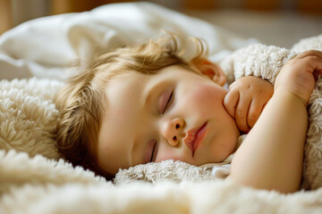 Obraz na płótnie Canvas A baby girl or boy peacefully dozing, their cherubic face relaxed in slumber