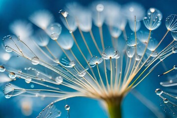 dew drops on a dandelion seed macro