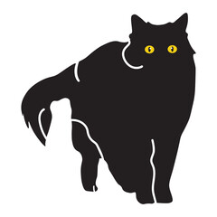 International Cat Day on 8 August. Black Silhouette on White Background. Vector Illustration.