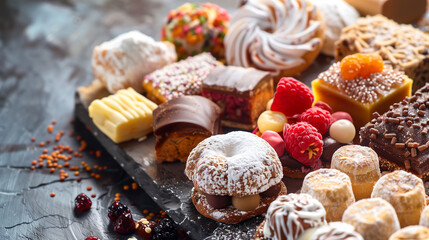 Selection of sweets on table