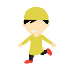 Happy muslim kid cartoon on white background