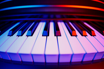 Vibrantly Lit Piano Keyboard Close-Up - A Symphony of Colors and Music