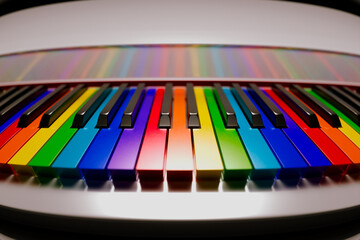 Vibrant Rainbow-Colored Piano Keyboard in a Close-Up View