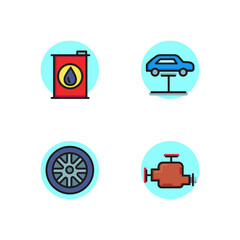 Car repair line icon set. Car in garage, wheel, oil barrel, engine. Car service concept. Can be used for topics like automobile, maintenance, technical support.