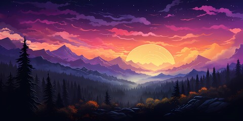 An enchanting gradient panorama, transitioning from goldenrod yellows to cosmic purples, a striking backdrop for graphic design. - obrazy, fototapety, plakaty