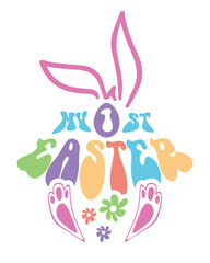 My 1st  First Easter quote lettering retro cute hand drawn baby bunny art on white background