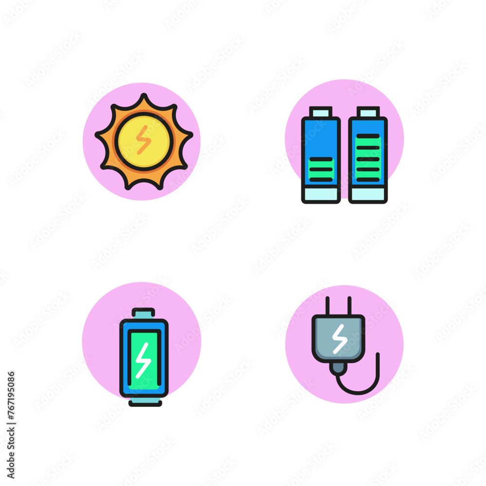 Poster Energy line icon set. Electric plug, battery, charging, sun energy. Can be used for topics like technology, equipment, electronics.