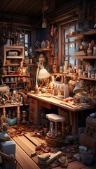 Vintage wooden toy shop in the old town of Gdansk, Poland