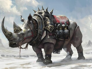 Naklejka premium Majestic rhino, ancient armor, savannas quiet force