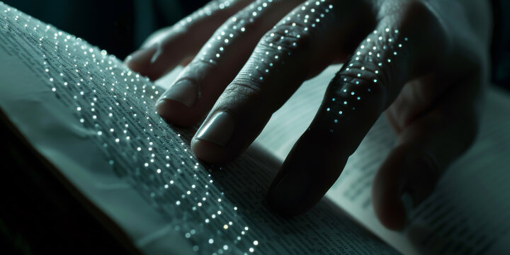 Fingertips glide across raised dots on a page, unraveling stories and knowledge hidden in Braille literature