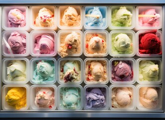Variety of ice cream flavors in display case